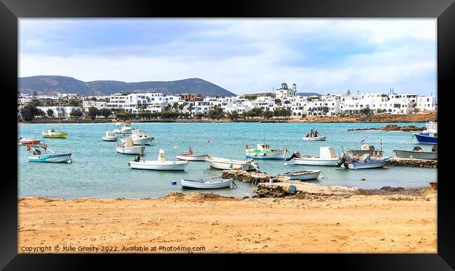 Naoussa Paros Fishing Boats Framed Print by Julie Gresty
