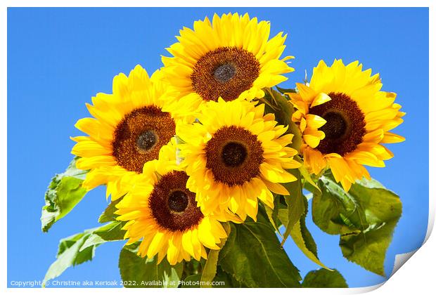 Five Bright Sunflowers Print by Christine Kerioak