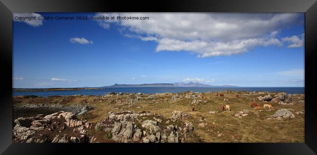 Isles of Rum and Eigg from Rhu in Arisaig. Framed Print by John Cameron
