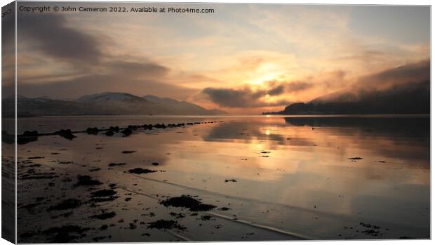 Winter sunset  from Caol on the shores of Loch Linnhe. Canvas Print by John Cameron