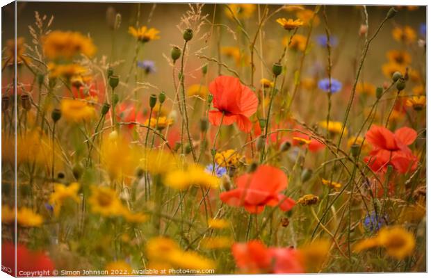 Poppies and meadow flowers  Canvas Print by Simon Johnson