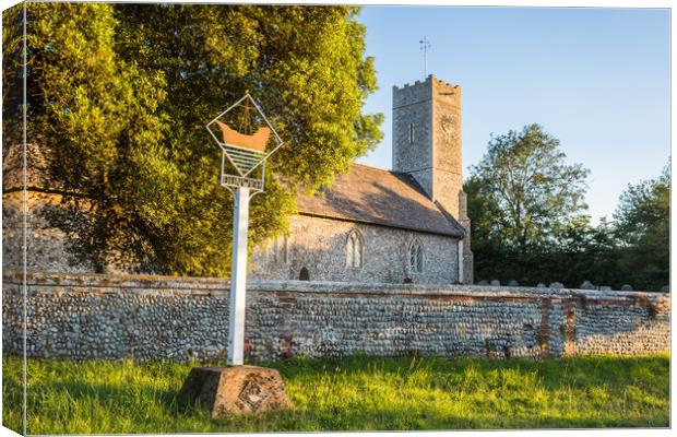Dunwich village sign in front of the church Canvas Print by Jason Wells