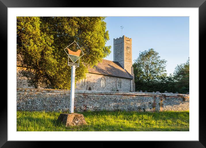 Dunwich village sign in front of the church Framed Mounted Print by Jason Wells