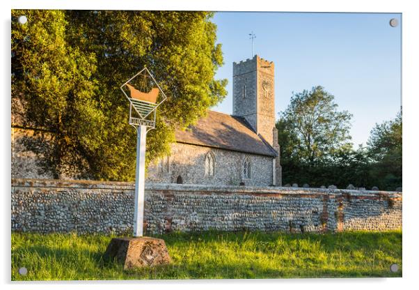 Dunwich village sign in front of the church Acrylic by Jason Wells