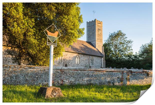 Dunwich village sign in front of the church Print by Jason Wells