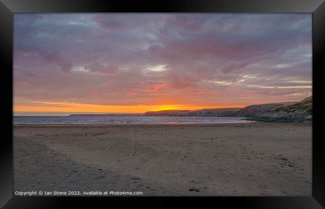 Bigbury beach sunset Framed Print by Ian Stone