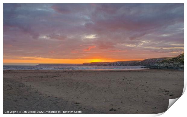 Bigbury beach sunset Print by Ian Stone