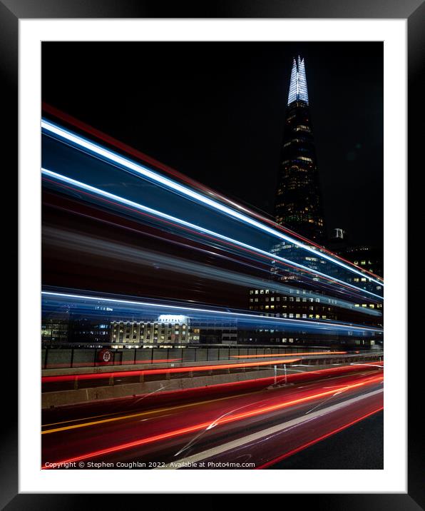 London Bridge Light Trails Framed Mounted Print by Stephen Coughlan