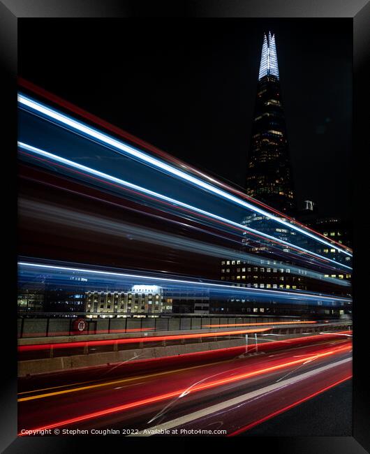 London Bridge Light Trails Framed Print by Stephen Coughlan
