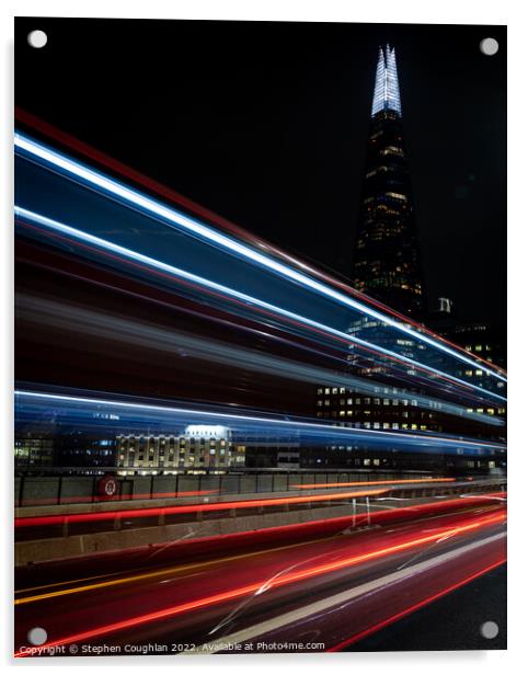 London Bridge Light Trails Acrylic by Stephen Coughlan
