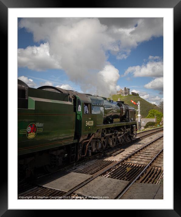 Steam Train at Corfe Castle Framed Mounted Print by Stephen Coughlan