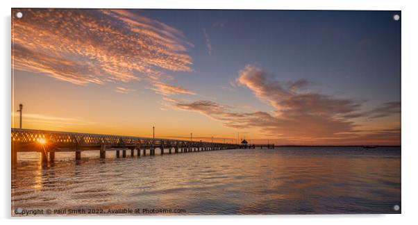 Yarmouth Pier Sunset Acrylic by Paul Smith