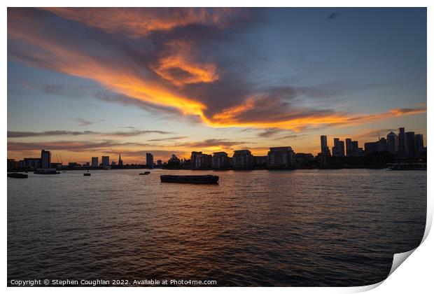 Sunset from Greenwich Print by Stephen Coughlan