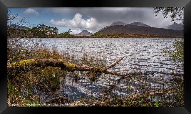 Loch cùl dromannan and the hills of Stac Pollaidh and Cul Mor Framed Print by George Robertson