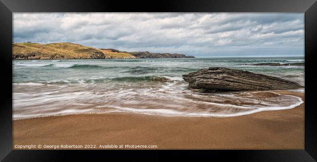 Waves on beach at Strathy Bay Framed Print by George Robertson