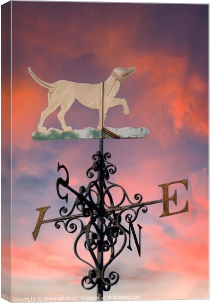 Ornamental Steel Weathervane Against an Evening Sky  Canvas Print by Steve Gill