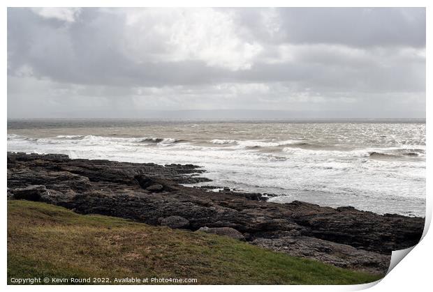 Stormy sea Ogmore Wales Print by Kevin Round