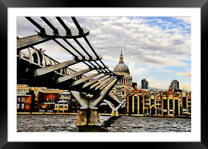 Londons Iconic Millennium Bridge Framed Mounted Print by Luigi Petro