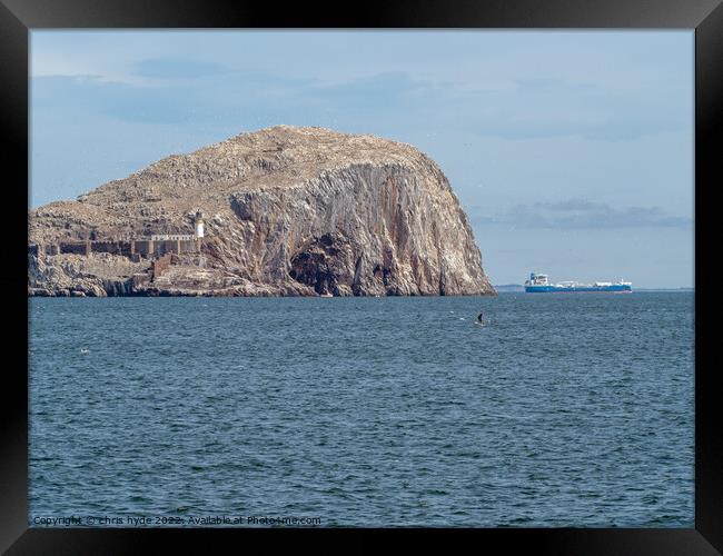 Bass Rock Lighthouse with tanker passing Framed Print by chris hyde