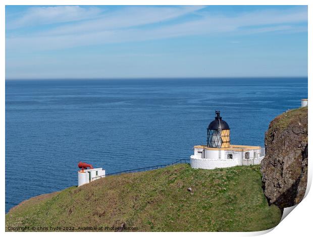 St Abbs Lighthouse overlooking north sea Print by chris hyde