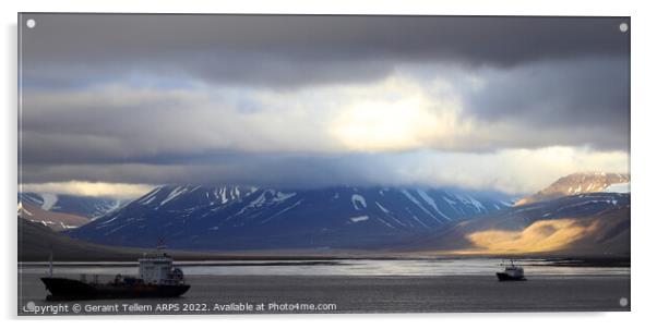 Mountains and glaciers near Longyearbyen, Spittsbergen, Svalbard, Norway Acrylic by Geraint Tellem ARPS