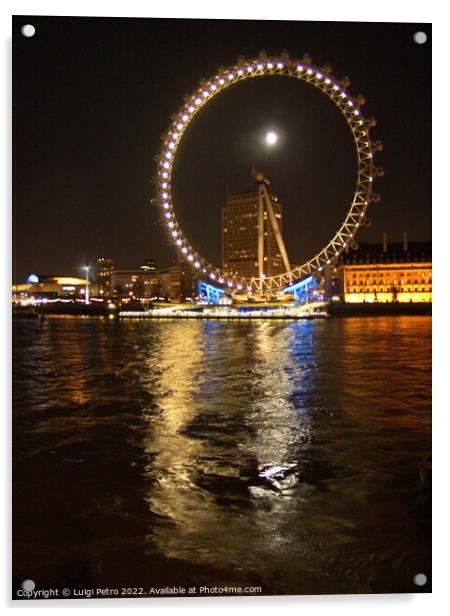 Night shot of the London Eye, London, UK. Acrylic by Luigi Petro