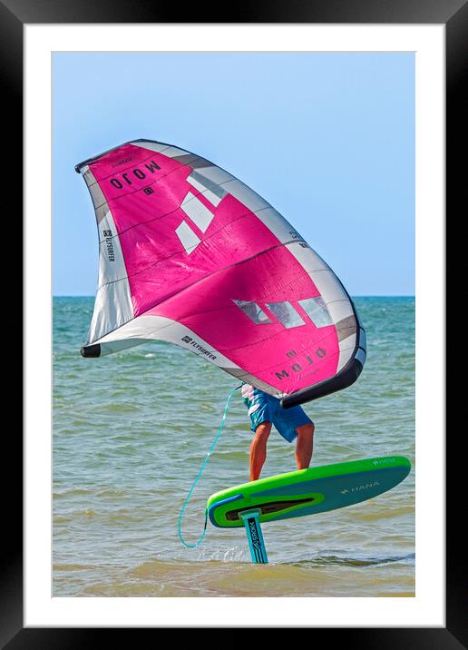 Wing Surfer on Foilboard at Sea Framed Mounted Print by Arterra 