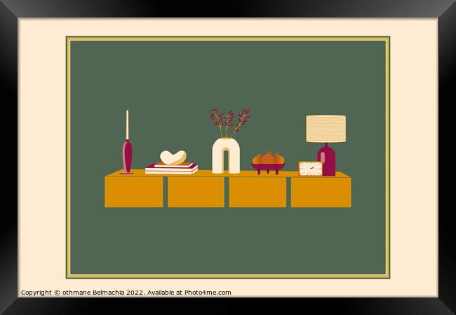 Living room interior with furniture, indoor plants, books and home decorations. Framed Print by othmane Belmachia