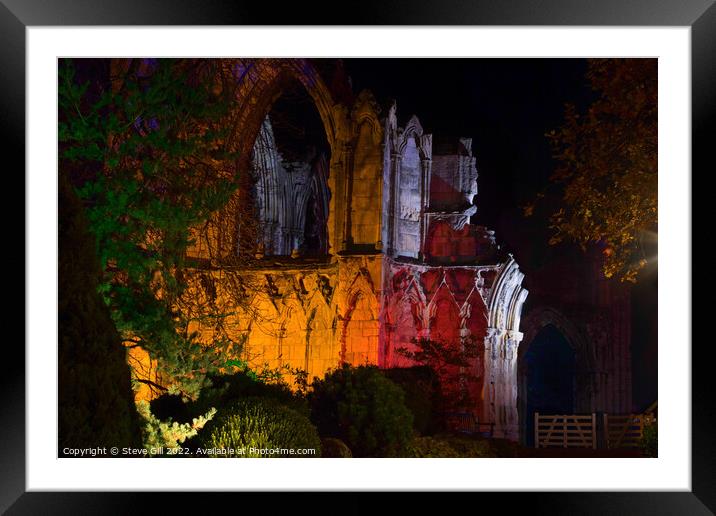 St Mary's Abbey Floodlit at Night in York. Framed Mounted Print by Steve Gill