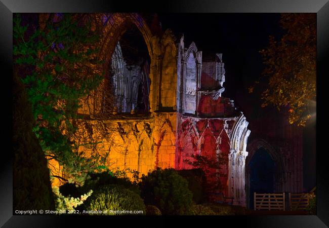 St Mary's Abbey Floodlit at Night in York. Framed Print by Steve Gill