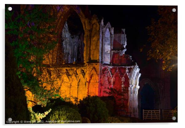 St Mary's Abbey Floodlit at Night in York. Acrylic by Steve Gill