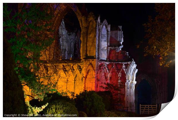 St Mary's Abbey Floodlit at Night in York. Print by Steve Gill