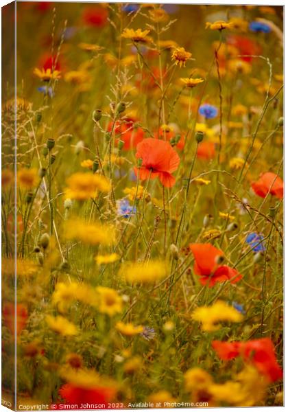 poppys and meadow flowers field Canvas Print by Simon Johnson