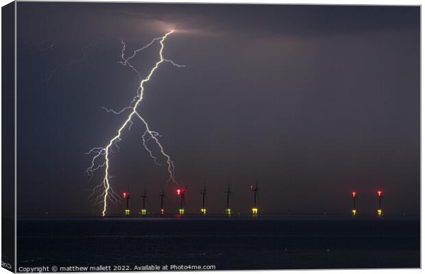 Lightning Strike Over Gunfleet Sands Canvas Print by matthew  mallett