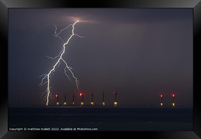 Lightning Strike Over Gunfleet Sands Framed Print by matthew  mallett