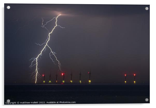 Lightning Strike Over Gunfleet Sands Acrylic by matthew  mallett
