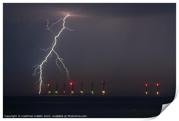 Lightning Strike Over Gunfleet Sands Print by matthew  mallett