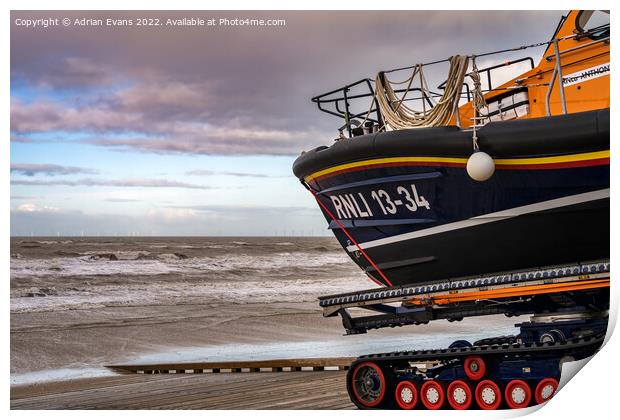 Launching Of A Lifeboat Rhyl Print by Adrian Evans