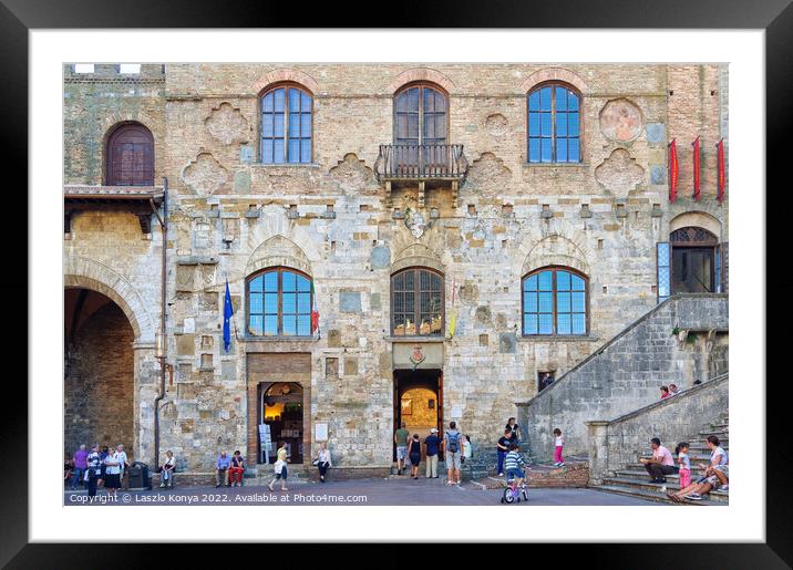 Palazzo Nuovo del Podesta - San Gimignano Framed Mounted Print by Laszlo Konya