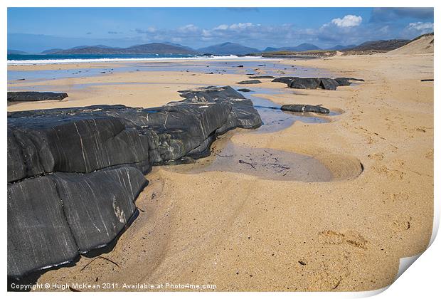 Landscape, Traigh Mhor beach, Finger of rock Print by Hugh McKean