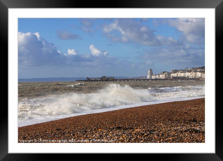 Hastings Pier and Seafront from the Beach Framed Mounted Print by Christine Kerioak