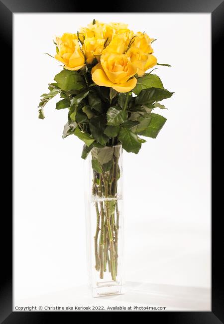 Vase of Yellow Roses Framed Print by Christine Kerioak