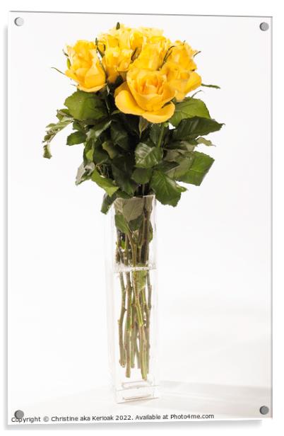 Vase of Yellow Roses Acrylic by Christine Kerioak
