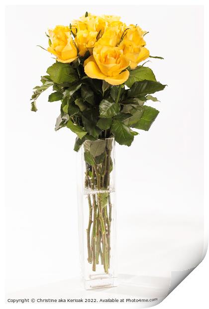 Vase of Yellow Roses Print by Christine Kerioak