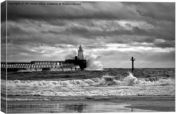 Storm at the mouth of the River Blyth - Monochrome Canvas Print by Jim Jones