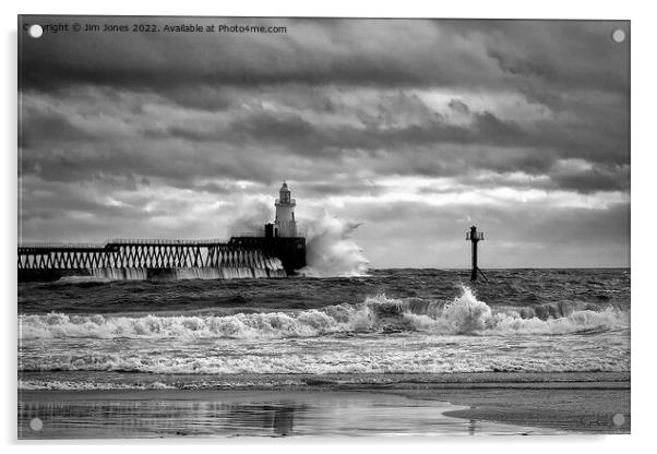 Storm at the mouth of the River Blyth - Monochrome Acrylic by Jim Jones