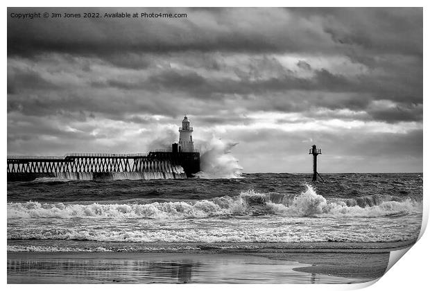 Storm at the mouth of the River Blyth - Monochrome Print by Jim Jones
