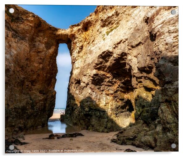 Perranporth Beach Rock Arch Cornwall. Acrylic by Craig Yates