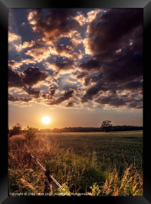 Sunset Over A field of Wheat Framed Print by Craig Yates
