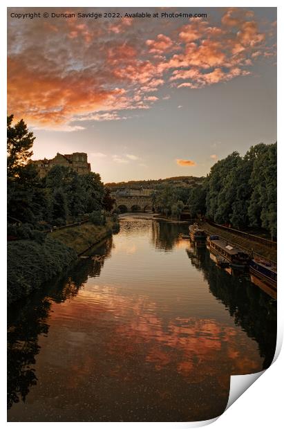 Sunset along the River Avon in Bath Print by Duncan Savidge